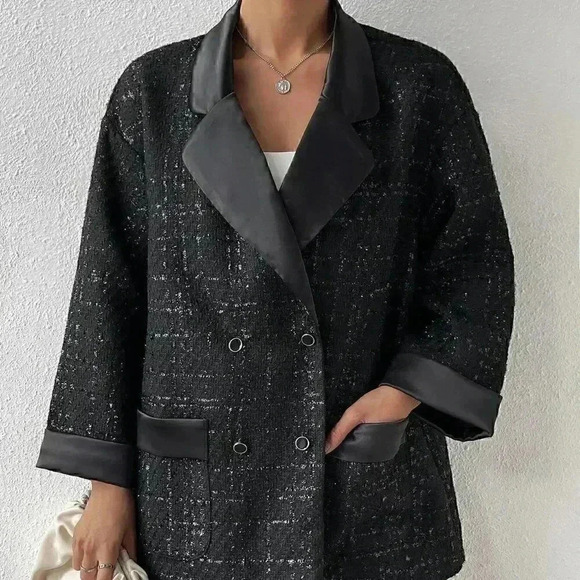 Classy Plaid Tweed Double Breasted Overcoat - Picture 1 of 5